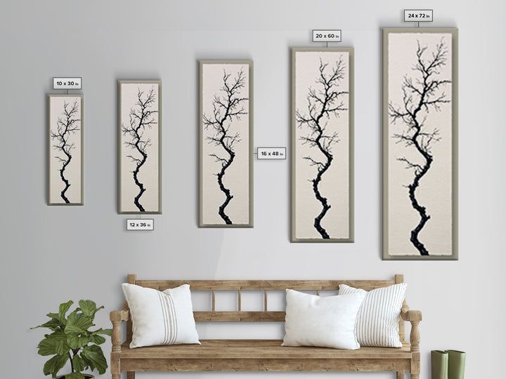 Single Black Branch on Warm White Background Canvas Print, Scandinavian Art, Wall Hanging, Living Room Decor, Watercolor Art, SCA-1x3-32