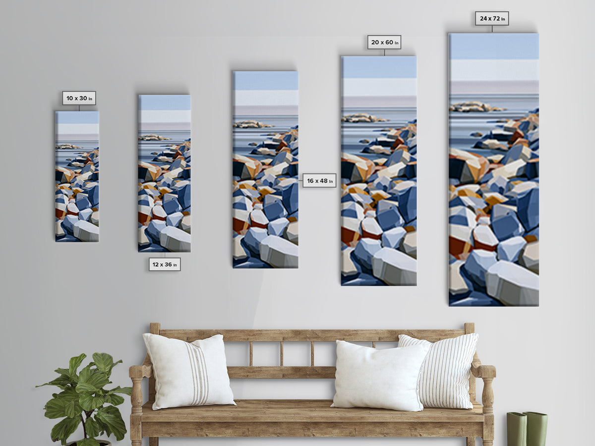 Quiet Coastal Rocks and Gray Sea Canvas Print, Scandinavian Art, Wall Art Print, Living Room Decor, Fine Art, Nordic, SCA-1x3-35