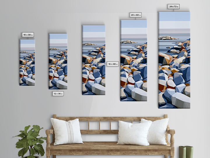 Quiet Coastal Rocks and Gray Sea Canvas Print, Scandinavian Art, Wall Art Print, Living Room Decor, Fine Art, Nordic, SCA-1x3-35
