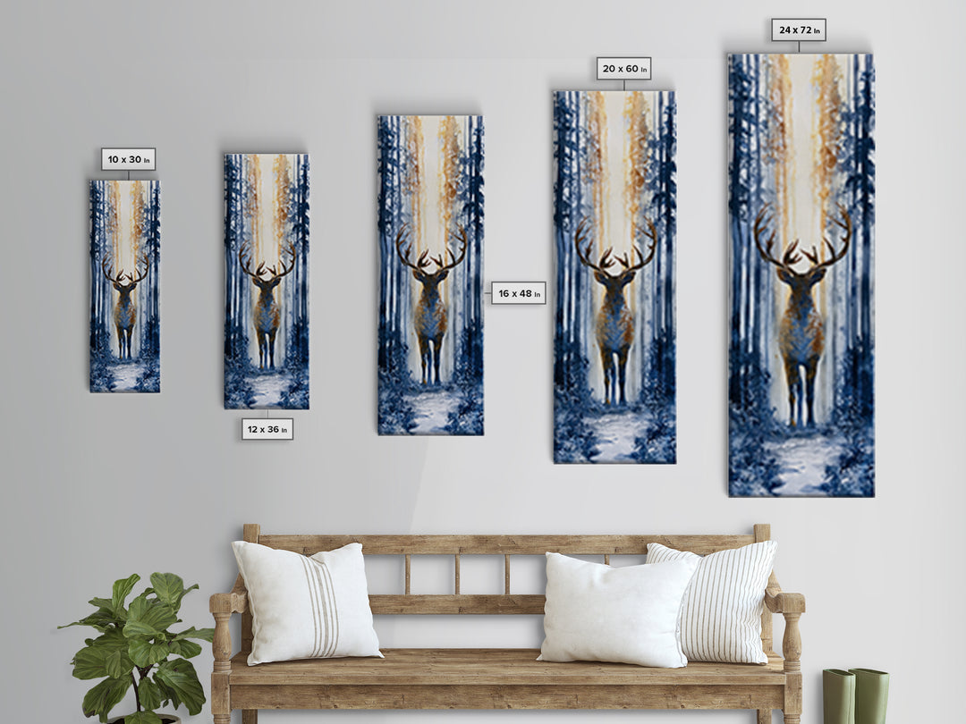 Reindeer Silhouette in Snowy Landscape Canvas Print, Scandinavian Art, Luxury Decor, Living Room Decor, Oil Painting, Nordic, SCA-1x3-42