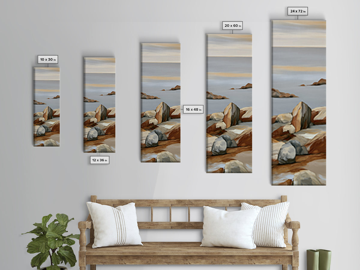 Quiet Coastal Rocks and Gray Sea Canvas Print, Scandinavian Art, Modern Decor, Living Room Decor, Fine Art, Nordic, Wall Decor, SCA-1x3-59