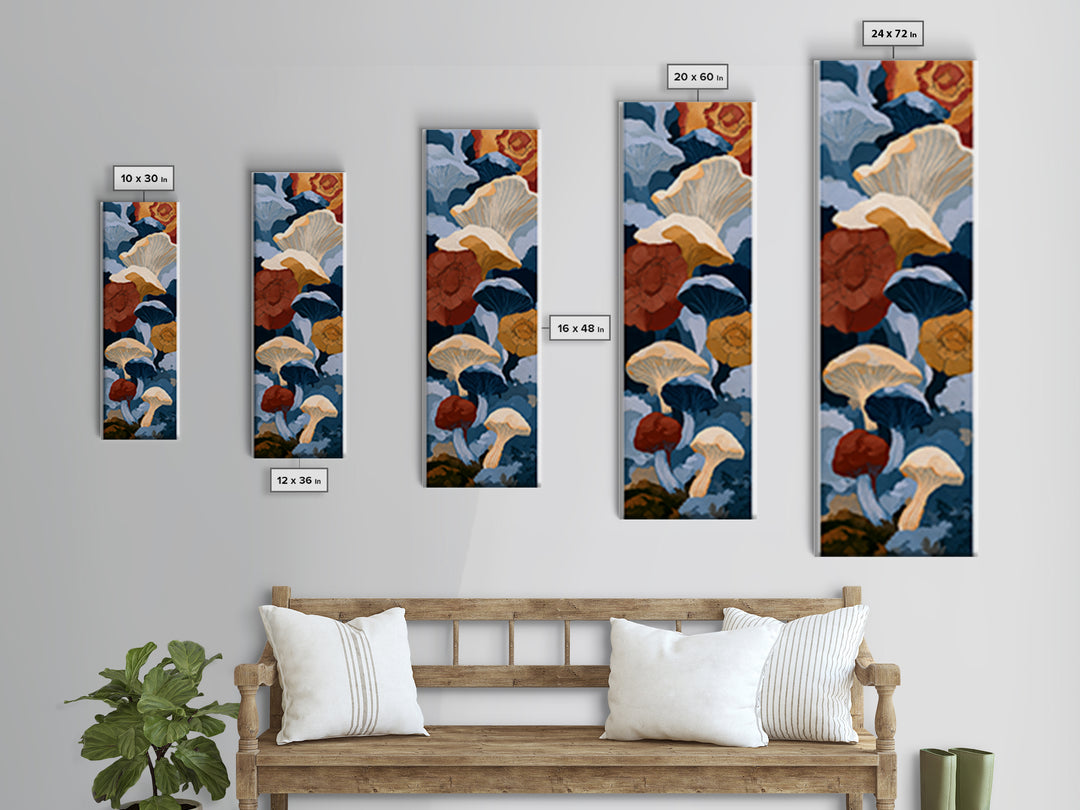 Simple Mushroom and Moss Forest Study Canvas Print, Scandinavian Art, Boho Wall Art, Living Room Decor, Fine Art, Nordic, SCA-1x3-60