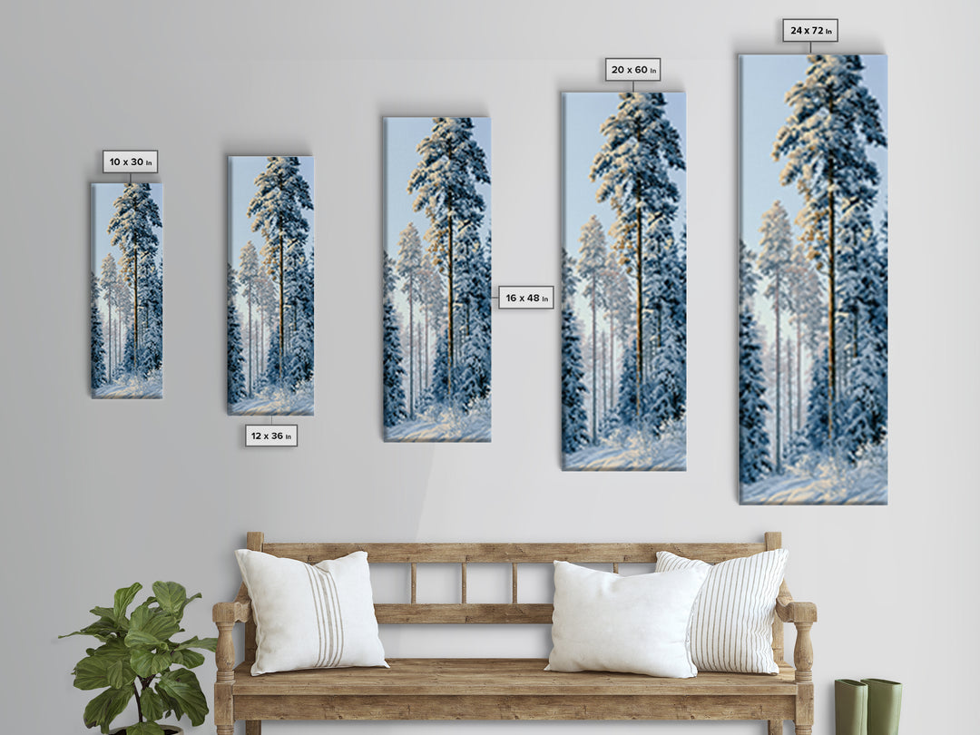 Snowy Nordic Forest Framed Canvas Print, Scandinavian Art, Digital Wall Art, Living Room Decor, Fine Art, Nordic, Boho Decor, SCA-1x3-61