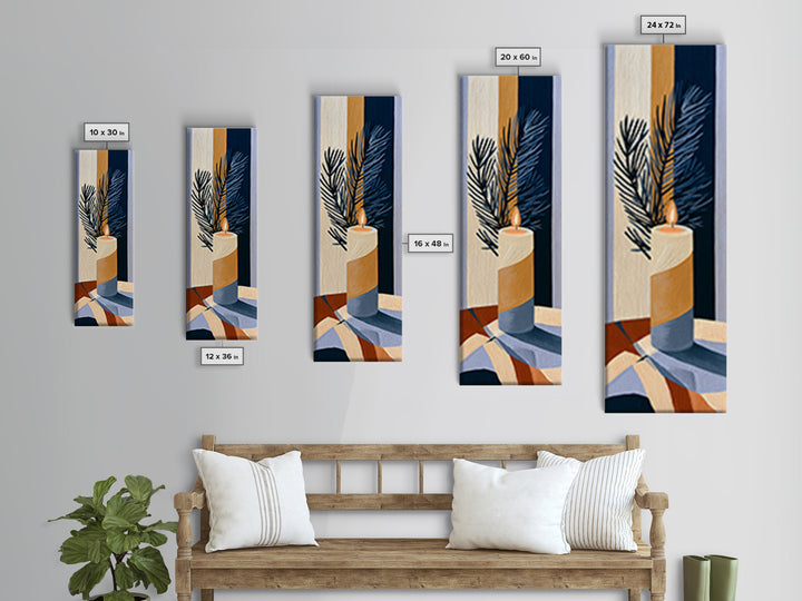 Hygge Candle and Pine Branch Still Life Canvas Print, Scandinavian Art, Abstract Painting, Living Room Decor, Nordic, SCA-1x3-64