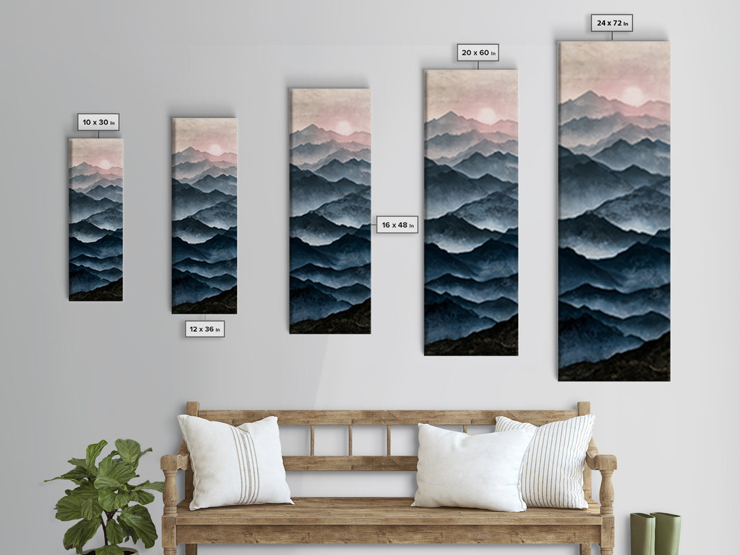 Muted Mountain Layers Canvas Print, Scandinavian Art, Floral Wall Art, Living Room Decor, Fine Art, Nordic, Minimalist Decor, SCA-1x3-68