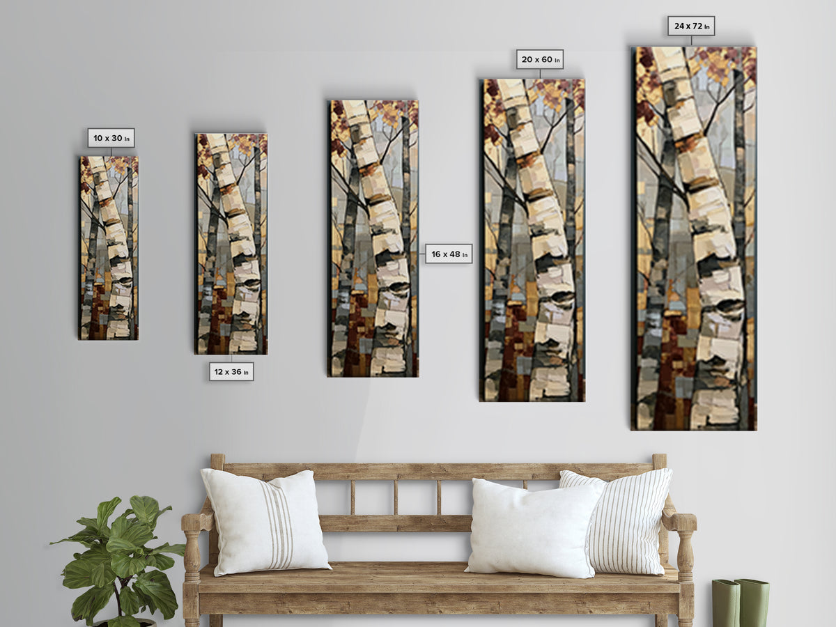 Birch Tree Trunks Framed Canvas Print, Scandinavian Art, Mid Century Modern, Living Room Decor, Oil Painting, Nordic, SCA-1x3-69
