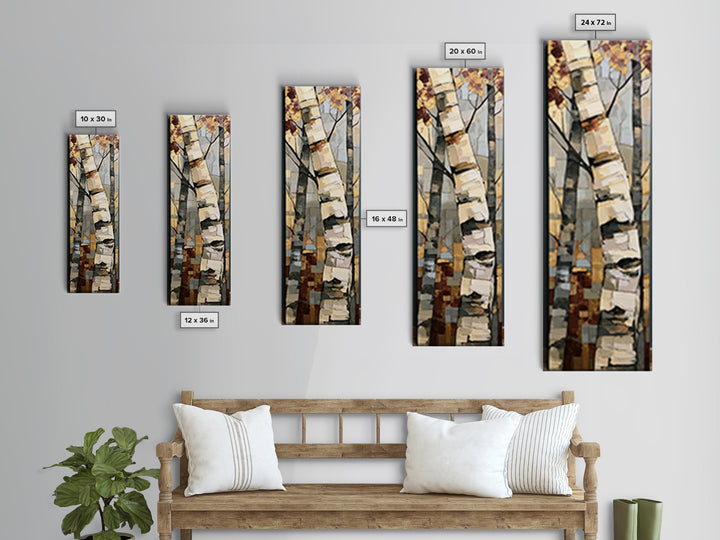 Birch Tree Trunks Framed Canvas Print, Scandinavian Art, Mid Century Modern, Living Room Decor, Oil Painting, Nordic, SCA-1x3-69