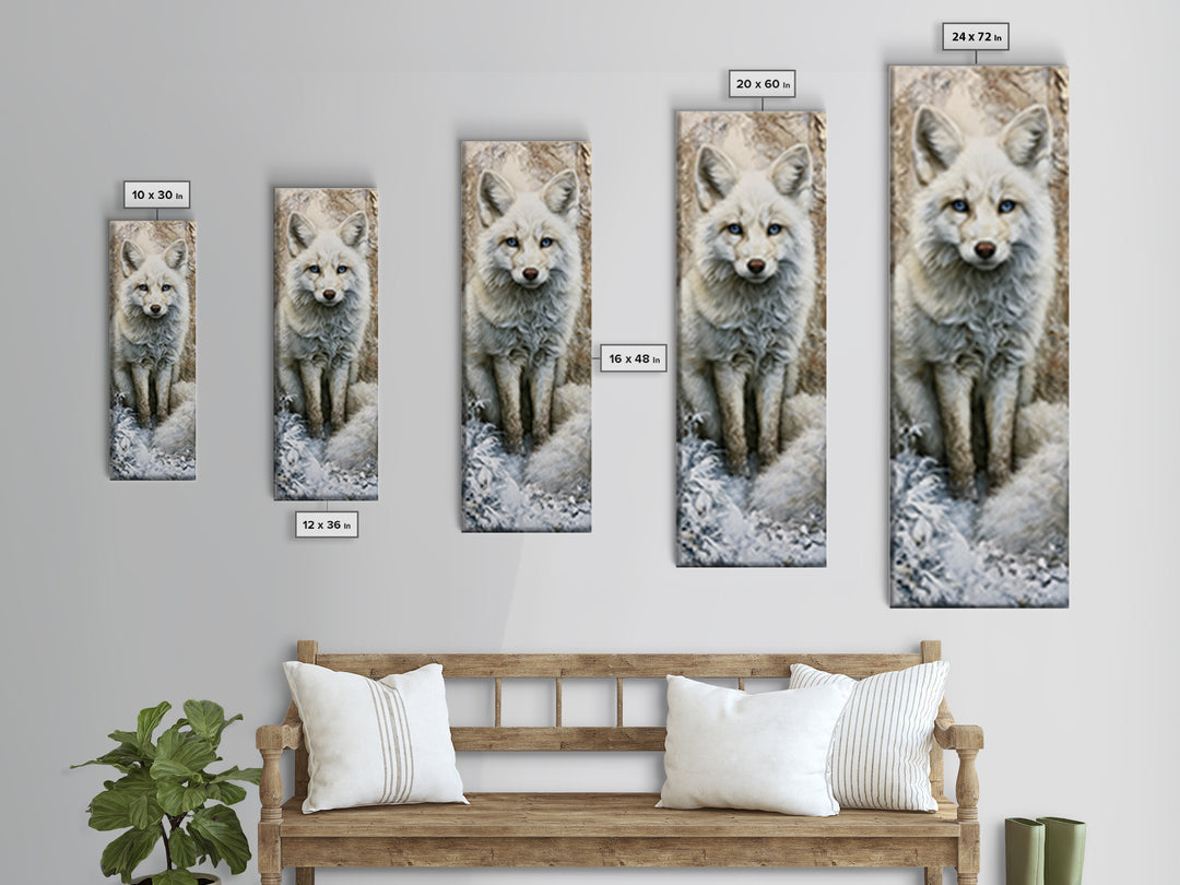 White Fox in Quiet Snow Canvas Print, Scandinavian Art, Modern Art, Living Room Decor, Fine Art, Nordic, Contemporary Art, SCA-1x3-72