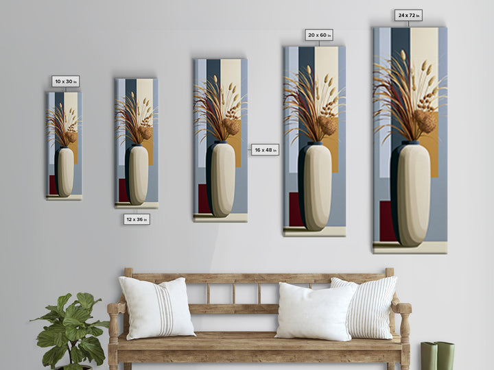 Ceramic Vase with Dried Grasses Canvas Print, Scandinavian Art, Boho Wall Art, Living Room Decor, Nordic, Modern Decor, SCA-1x3-73