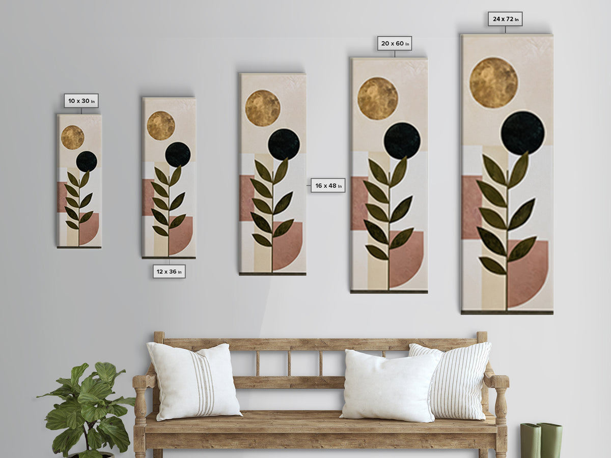 Minimal Sun over Pine Forest Canvas Print, Scandinavian Art, Original Painting, Living Room Decor, Nordic, Modern Wall Art, SCA-1x3-77