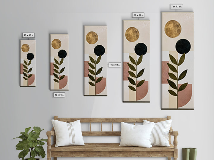 Minimal Sun over Pine Forest Canvas Print, Scandinavian Art, Original Painting, Living Room Decor, Nordic, Modern Wall Art, SCA-1x3-77
