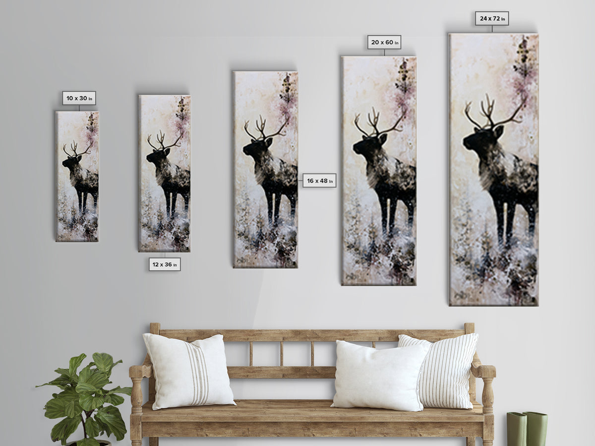 Reindeer Silhouette in Snowy Landscape Canvas Print, Scandinavian Art, Printable, Living Room Decor, Fine Art, Nordic, SCA-1x3-90