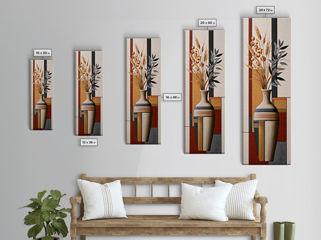 Ceramic Vase with Dried Grasses Canvas Print, Scandinavian Art, Living Room Decor, Oil Painting, Nordic, Wall Hanging, SCA-1x3-97