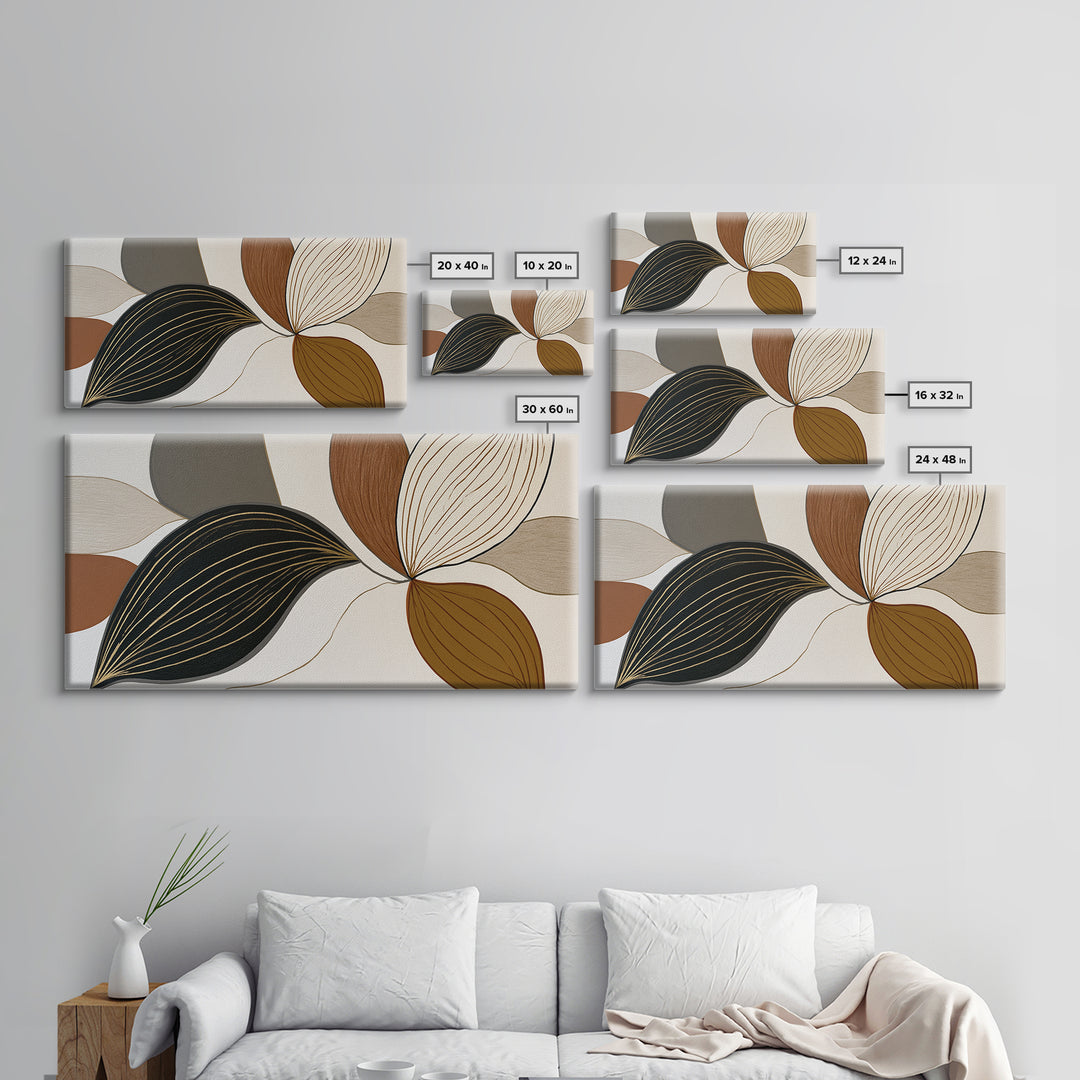 Pale Oak Botanical Line Drawing Framed Canvas Print, Scandinavian Art, Abstract Art, Living Room Decor, Oil Painting, Nordic, SCA-2x1-25