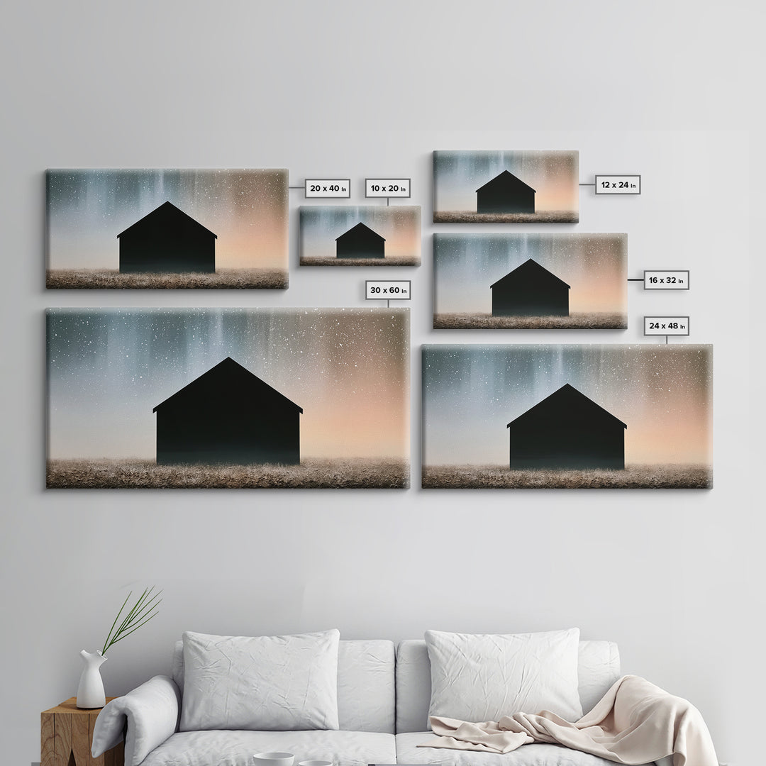 Simple Black House Shape Framed Canvas Print, Scandinavian Art, Abstract Art, Living Room Decor, Nordic, Abstract Painting, SCA-2x1-3