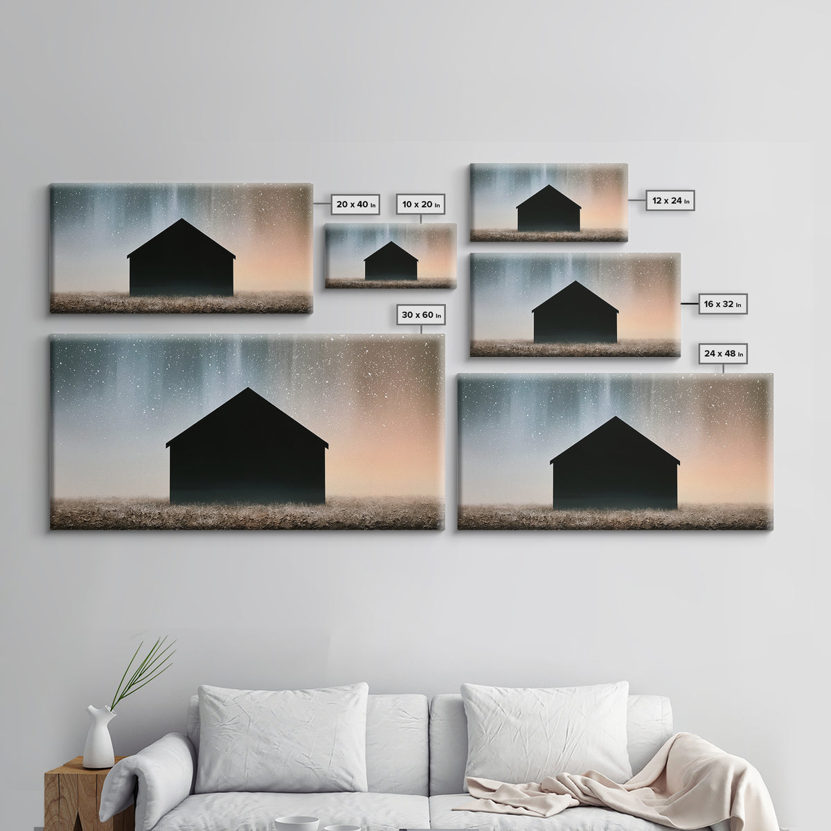 Simple Black House Shape Framed Canvas Print, Scandinavian Art, Abstract Art, Living Room Decor, Nordic, Abstract Painting, SCA-2x1-3