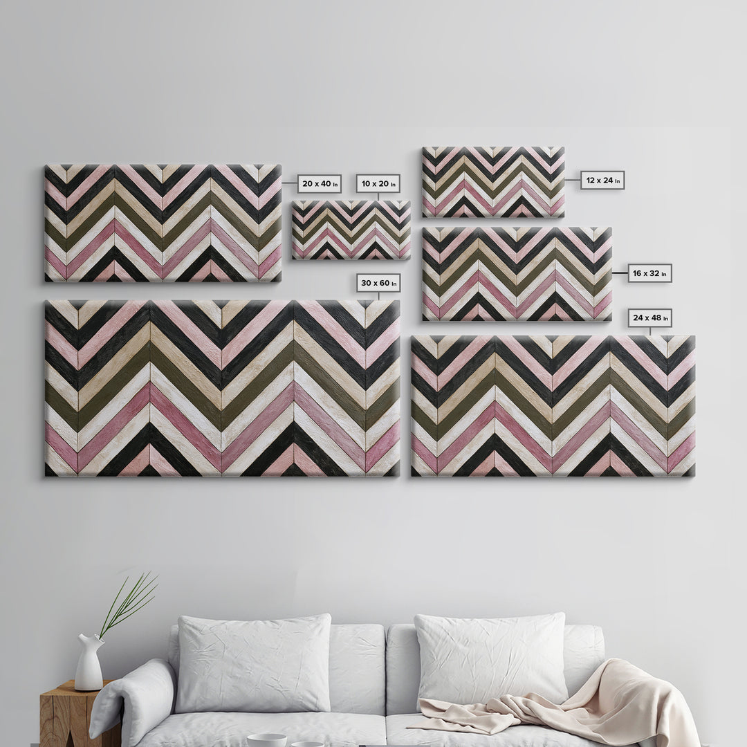 Herringbone Monochrome Pattern Framed Canvas Print, Scandinavian Art, Wall Art, Living Room Decor, Fine Art, Nordic, SCA-2x1-42