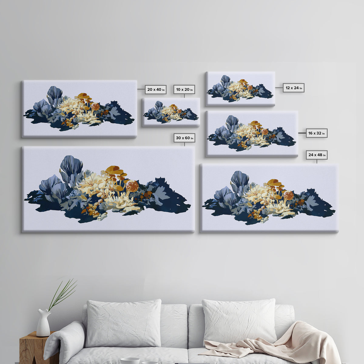Simple Mushroom and Moss Forest Study Canvas Print, Scandinavian Art, Minimalist Decor, Living Room Decor, Fine Art, Nordic, SCA-2x1-44
