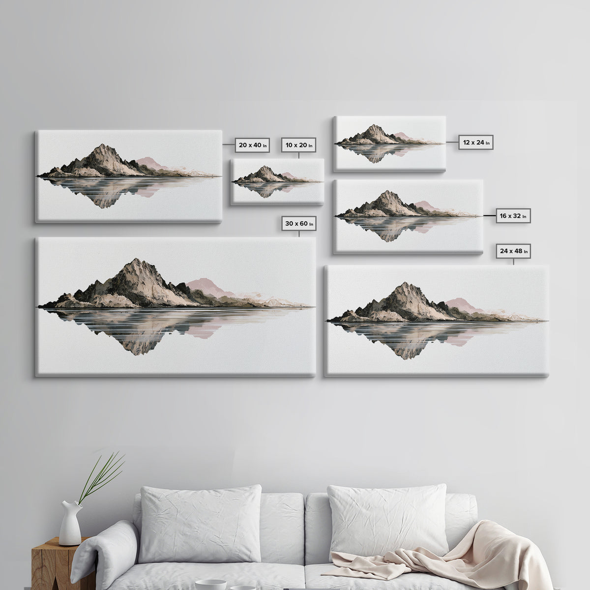Minimal Fjord Landscape Framed Canvas Print, Scandinavian Art, Printable Wall Art, Living Room Decor, Fine Art, Nordic, SCA-2x1-46