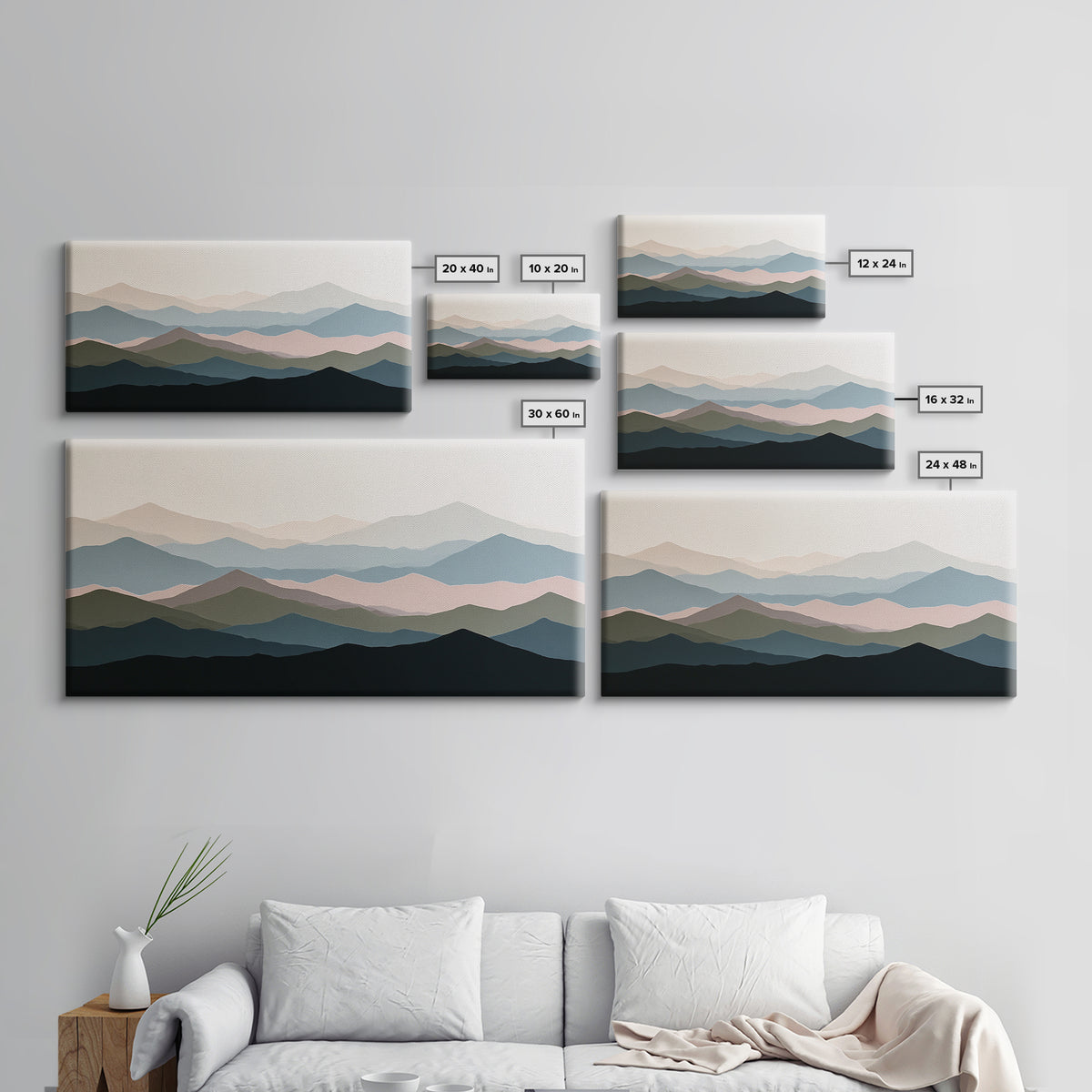 Muted Mountain Layers Canvas Print, Scandinavian Art, Printable, Living Room Decor, Fine Art, Nordic, Abstract Wall Art, SCA-2x1-52