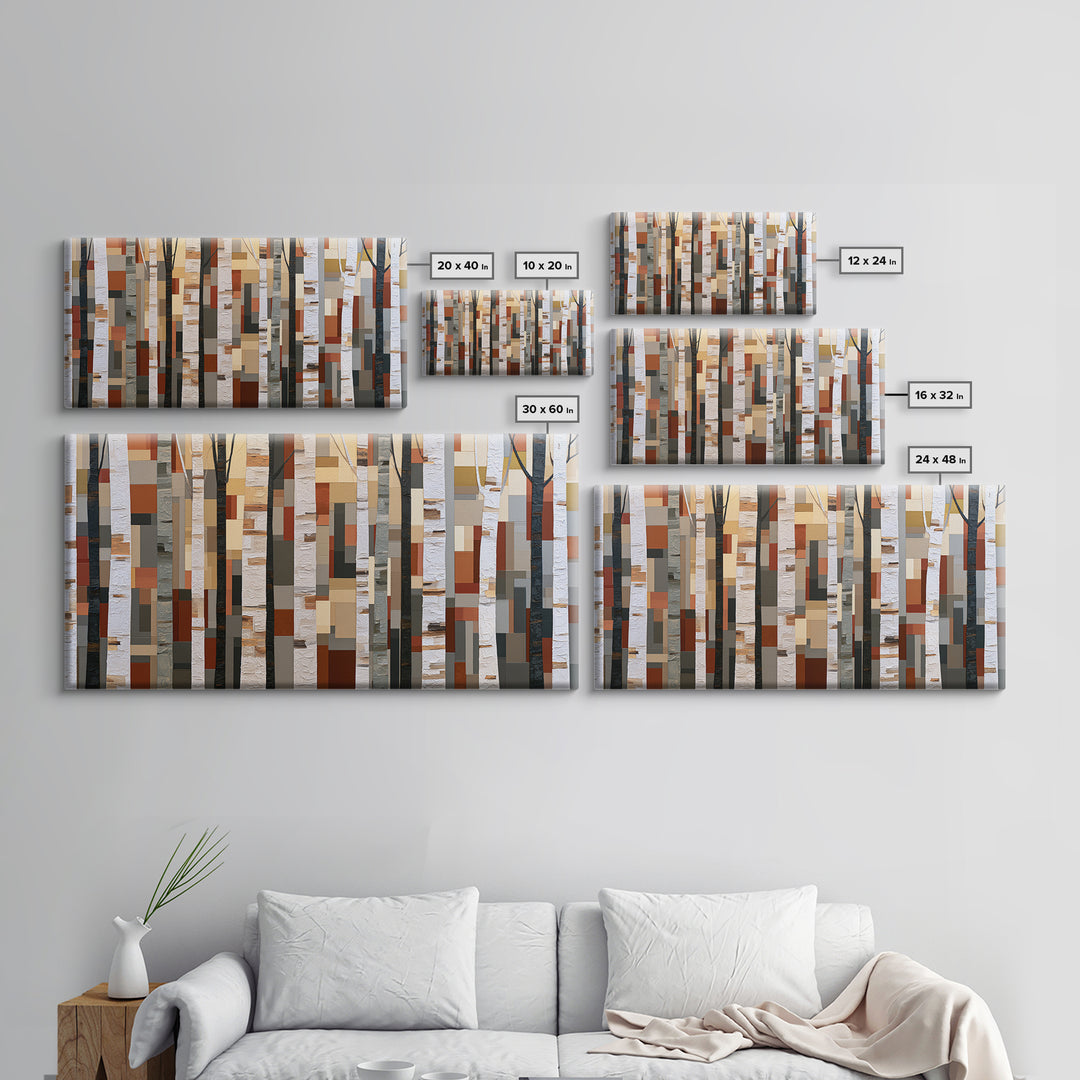 Birch Tree Trunks Canvas Print, Scandinavian Art, Wall Art Print, Living Room Decor, Oil Painting, Nordic, Fine Art Print, SCA-2x1-53