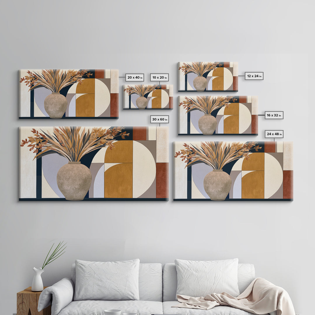 Ceramic Vase with Dried Grasses Canvas Print, Scandinavian Art, Printable Art, Living Room Decor, Fine Art, Nordic, Modern Art, SCA-2x1-57