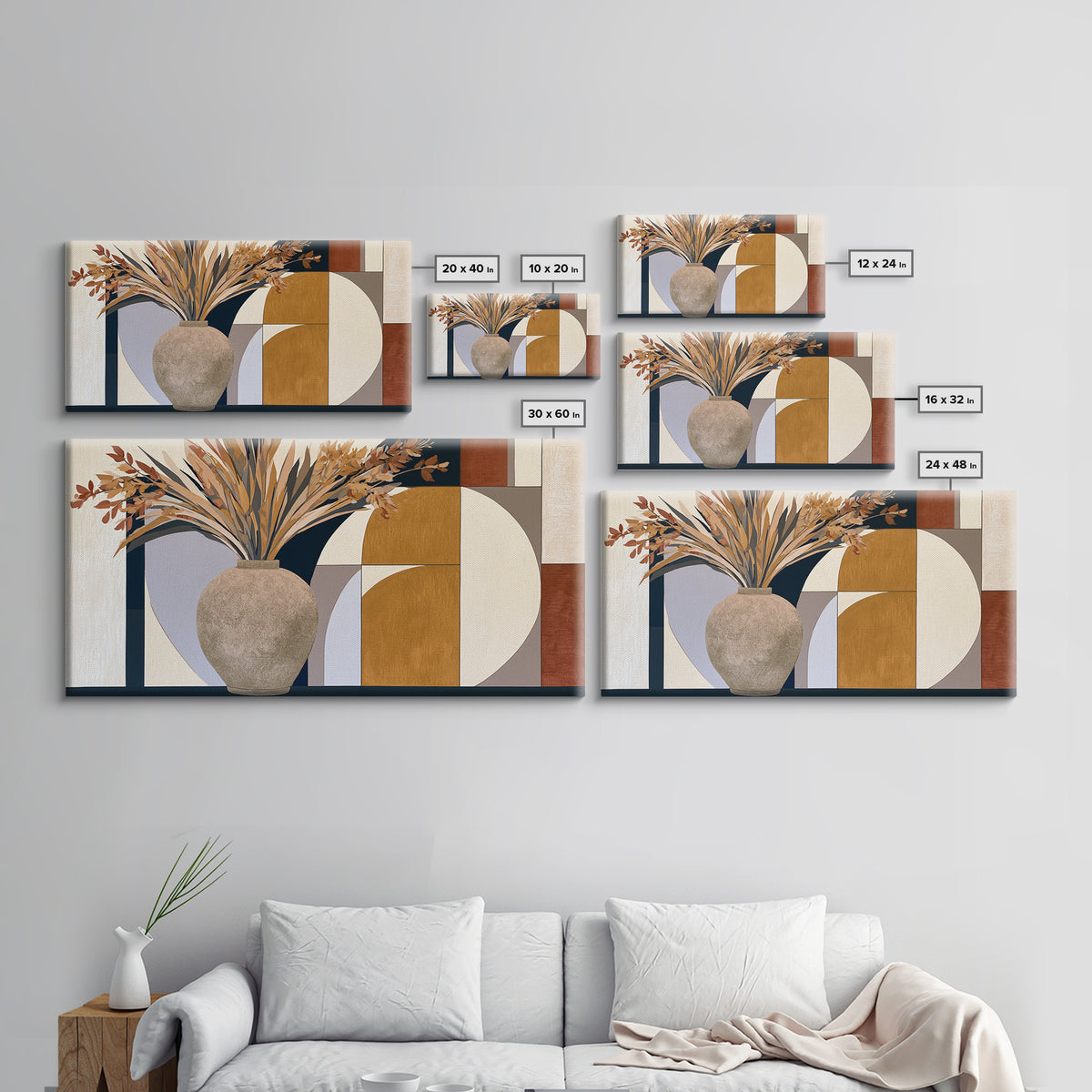 Ceramic Vase with Dried Grasses Canvas Print, Scandinavian Art, Printable Art, Living Room Decor, Fine Art, Nordic, Modern Art, SCA-2x1-57