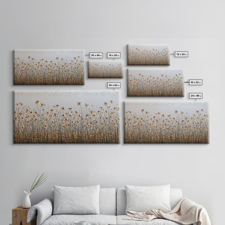Minimal Meadow Flowers Framed Canvas Print, Scandinavian Art, Wall Decor, Living Room Decor, Oil Painting, Nordic, Canvas Art, SCA-2x1-6