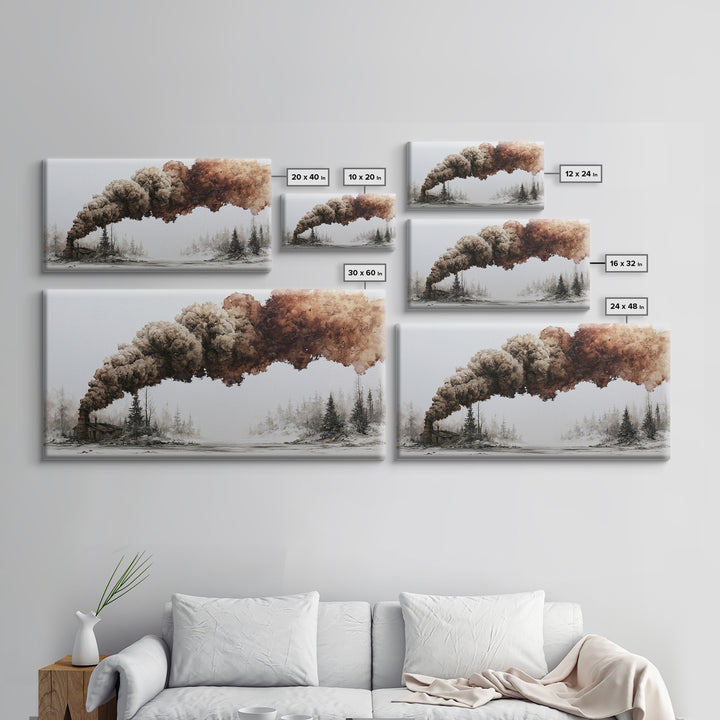Winter Cabin Smoke Canvas Print, Scandinavian Art, Art Print, Living Room Decor, Oil Painting, Nordic, Farmhouse Decor, SCA-2x1-62