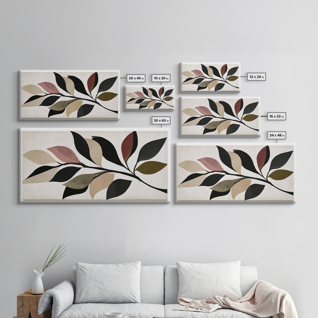 Single Black Branch on Warm White Background Canvas Print, Scandinavian Art, Christmas Decor, Living Room Decor, Oil Painting, SCA-2x1-64