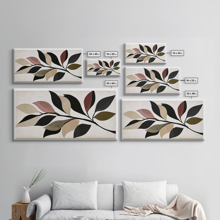 Single Black Branch on Warm White Background Canvas Print, Scandinavian Art, Christmas Decor, Living Room Decor, Oil Painting, SCA-2x1-64