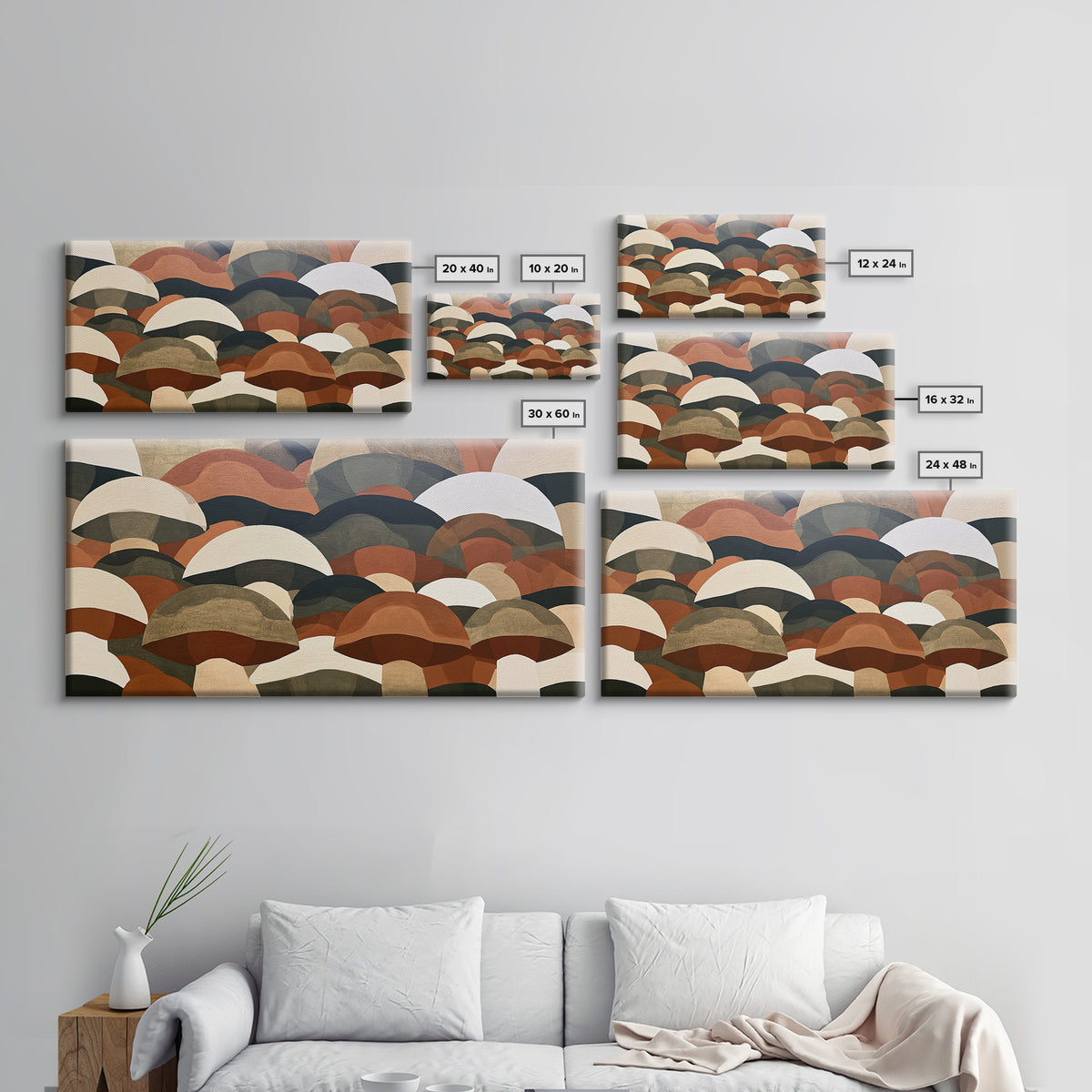 Simple Mushroom and Moss Forest Study Canvas Print, Scandinavian Art, Original Painting, Living Room Decor, Fine Art, Nordic, SCA-2x1-68