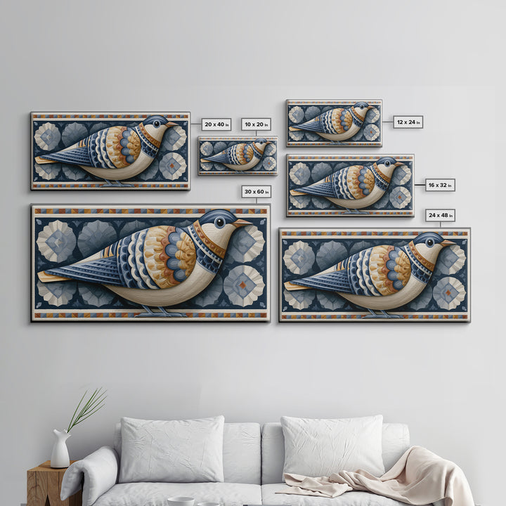 Nordic Folk Bird Framed Canvas Print, Scandinavian Art, Mid Century Modern, Living Room Decor, Fine Art, Nordic, Boho Wall Art, SCA-2x1-7