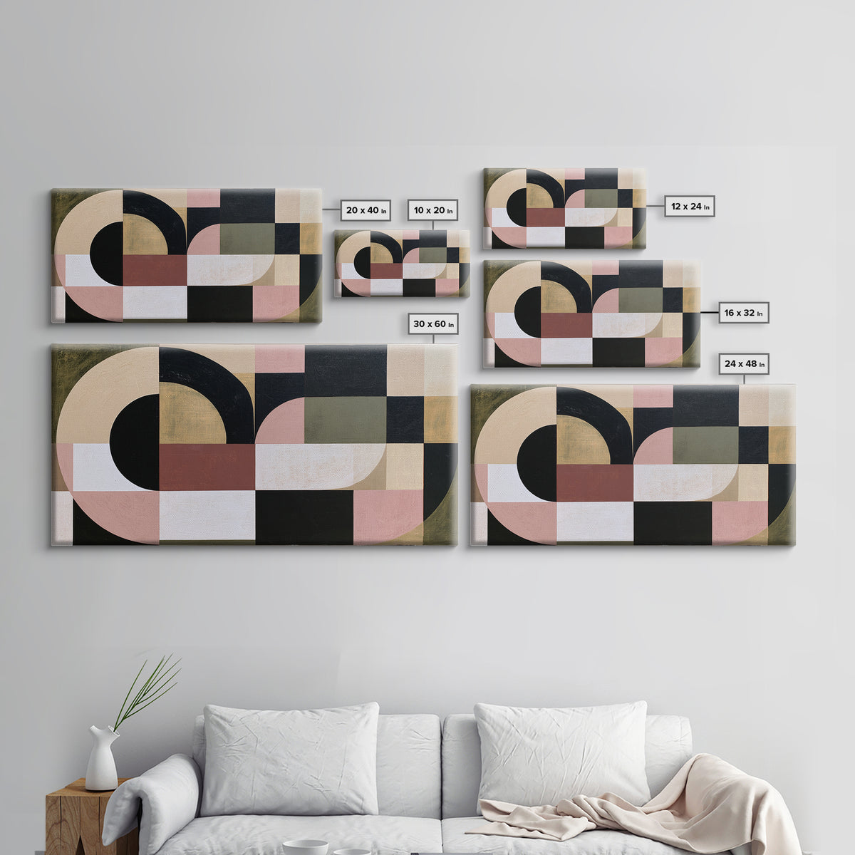 Soft Beige Geometric Abstraction Canvas Print, Scandinavian Art, Modern Art, Living Room Decor, Fine Art, Nordic, SCA-2x1-71