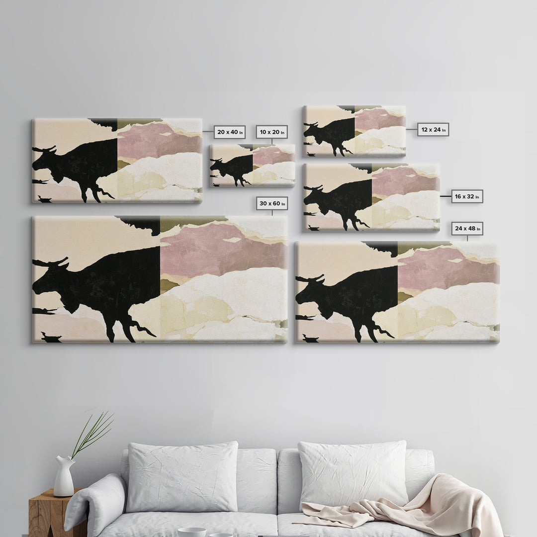 Reindeer Silhouette in Snowy Landscape Canvas Print, Scandinavian Art, Wall Hanging, Living Room Decor, Fine Art, Nordic, SCA-2x1-74