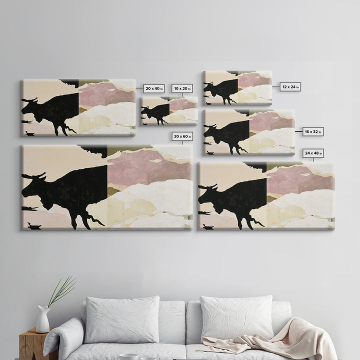 Reindeer Silhouette in Snowy Landscape Canvas Print, Scandinavian Art, Wall Hanging, Living Room Decor, Fine Art, Nordic, SCA-2x1-74