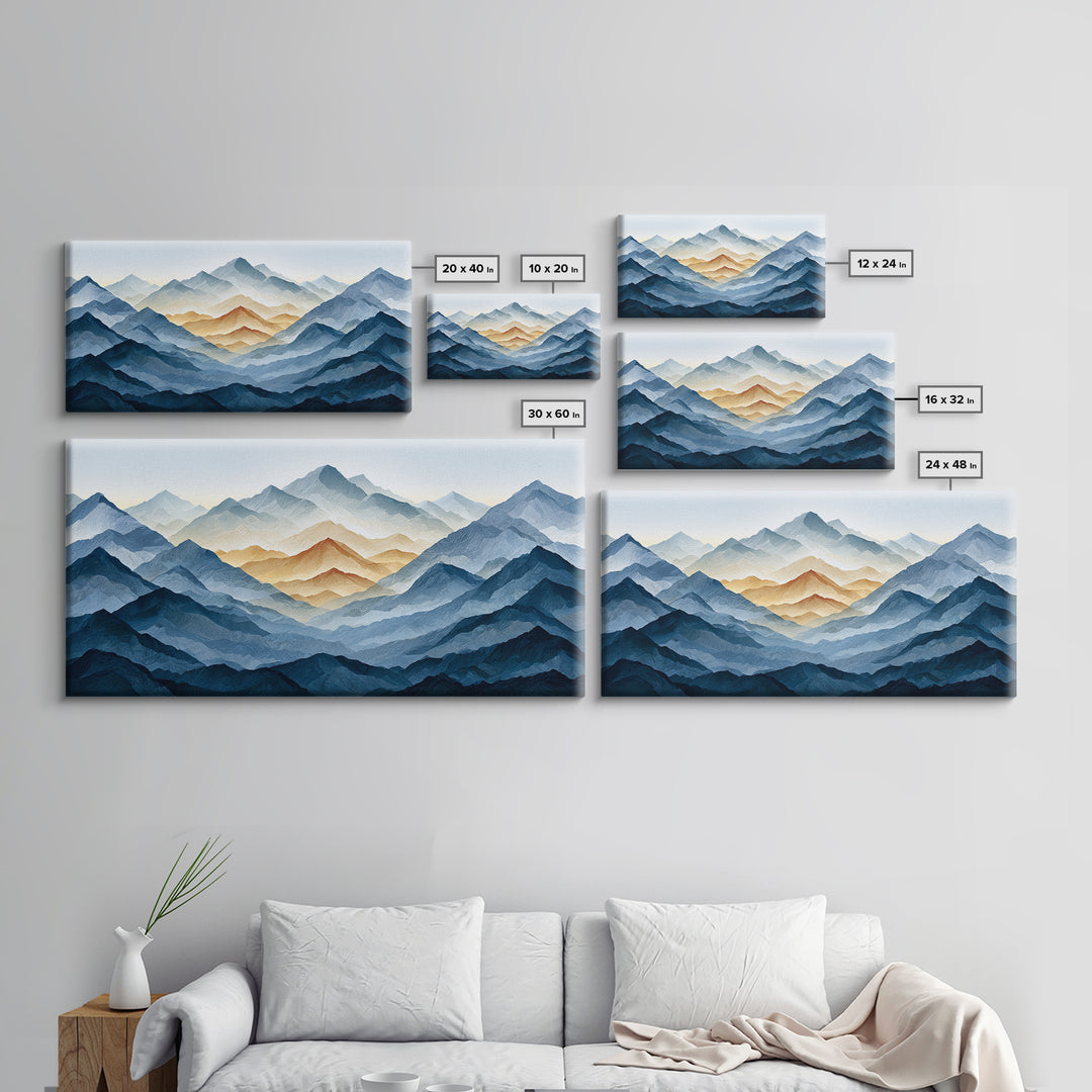 Muted Mountain Layers Canvas Print, Scandinavian Art, Farmhouse Decor, Living Room Decor, Fine Art, Nordic, Gallery Decor, SCA-2x1-76