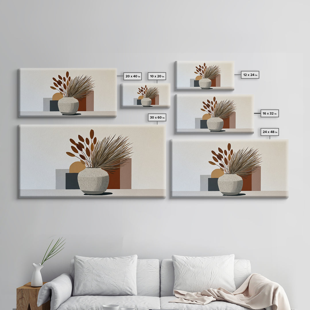 Ceramic Vase with Dried Grasses Framed Canvas Print, Scandinavian Art, Modern Wall Art, Living Room Decor, Watercolor Art, SCA-2x1-81