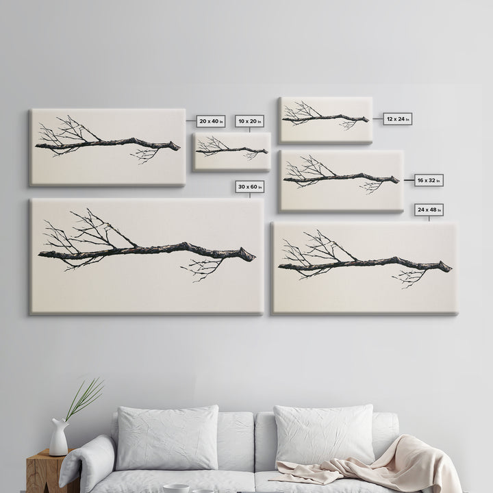 Single Black Branch on Warm White Background Canvas Print, Scandinavian Art, Abstract Art, Living Room Decor, Nordic, SCA-2x1-88