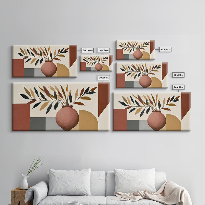 Ceramic Vase with Dried Grasses Framed Canvas Print, Scandinavian Art, Oil Painting, Living Room Decor, Fine Art, Nordic, SCA-2x1-9