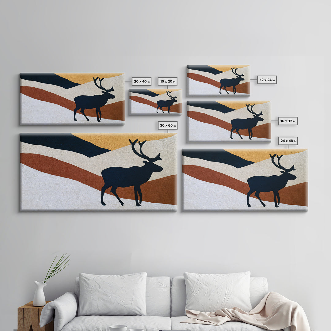 Reindeer Silhouette in Snowy Landscape Canvas Print, Scandinavian Art, Wall Hanging, Living Room Decor, Fine Art, Nordic, SCA-2x1-98