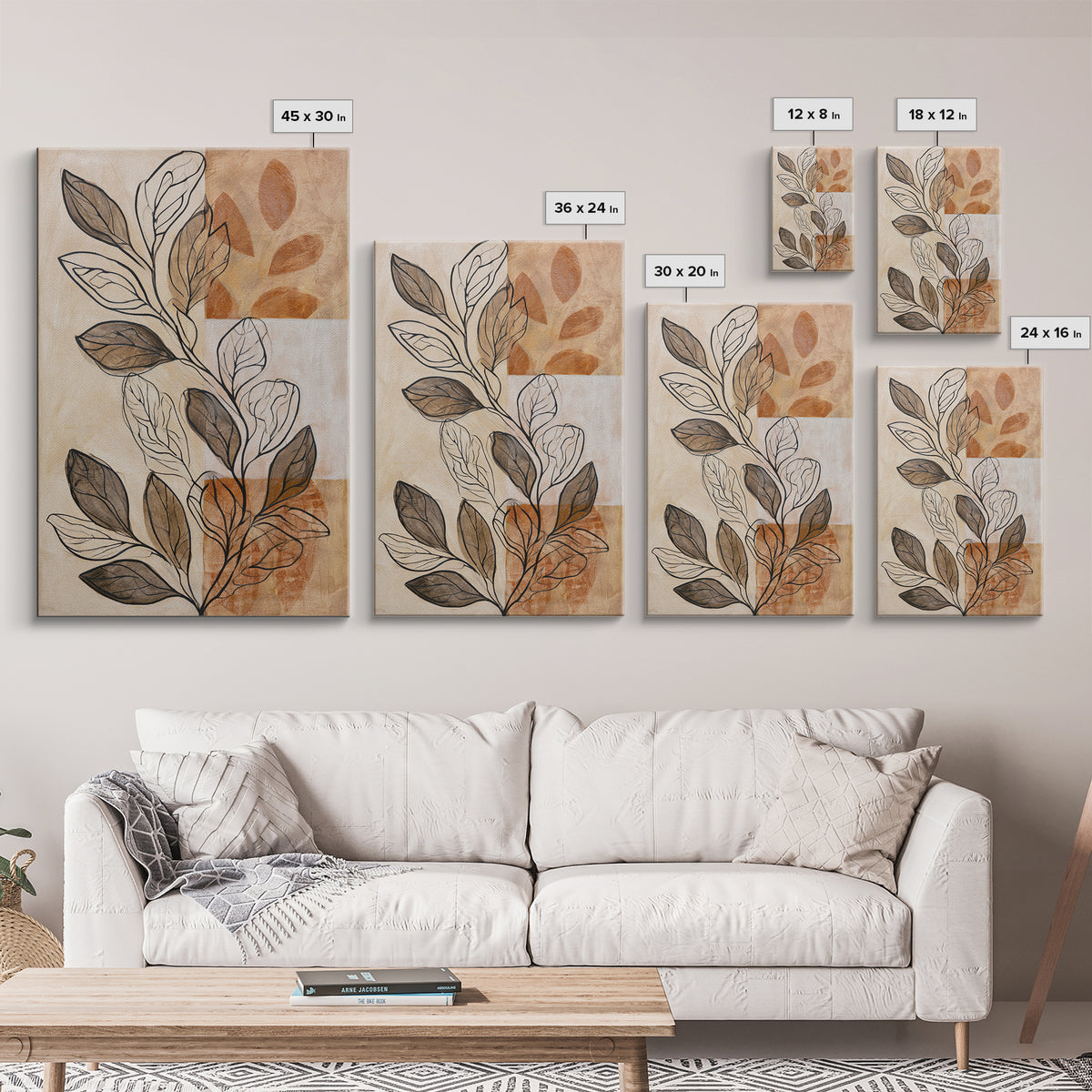 Pale Oak Botanical Line Drawing Framed Canvas Print, Scandinavian Art, Living Room Decor, Fine Art, Nordic, Gallery Decor, SCA-2x3-13