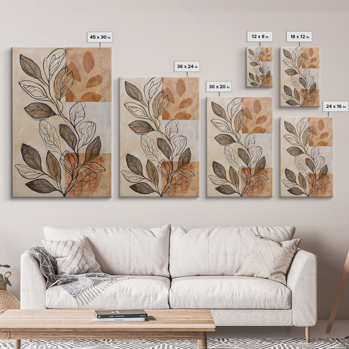 Pale Oak Botanical Line Drawing Framed Canvas Print, Scandinavian Art, Living Room Decor, Fine Art, Nordic, Gallery Decor, SCA-2x3-13