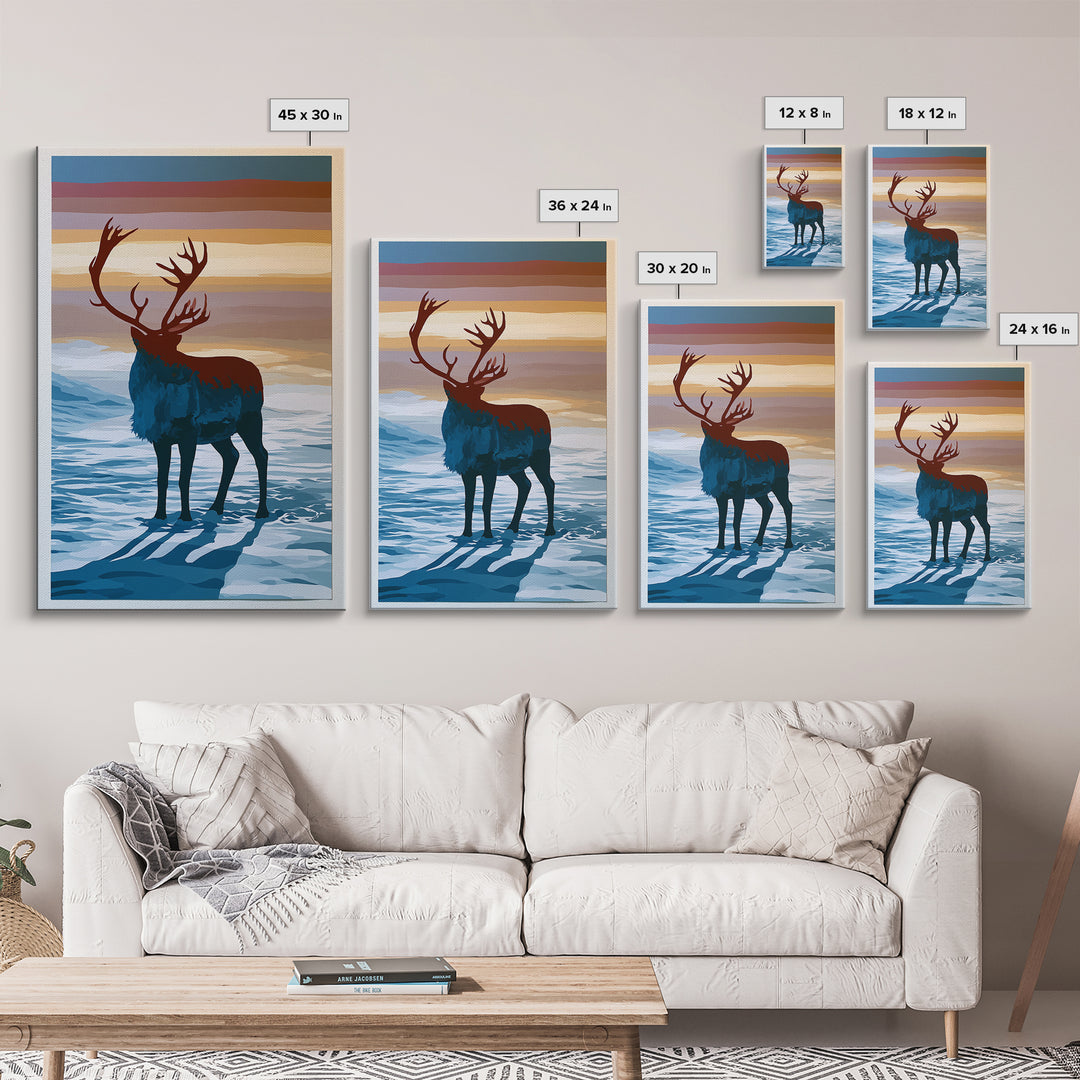 Reindeer Silhouette in Snowy Landscape Canvas Print, Scandinavian Art, Printable, Living Room Decor, Fine Art, Nordic, SCA-2x3-14