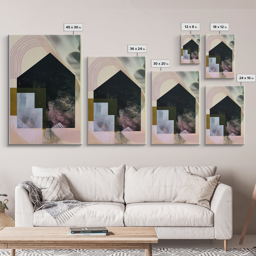 Simple Black House Shape Canvas Print, Scandinavian Art, Original Painting, Living Room Decor, Nordic, Modern Wall Art, SCA-2x3-15