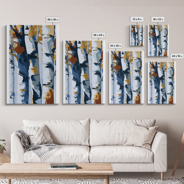 Birch Tree Trunks Framed Canvas Print, Scandinavian Art, Abstract Wall Art, Living Room Decor, Abstract Art, Nordic, SCA-2x3-17