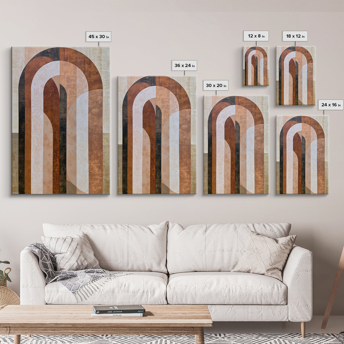 Abstract Arch Shapes Framed Canvas Print, Scandinavian Art, Mid Century Modern, Living Room Decor, Nordic, Boho Wall Art, SCA-2x3-22