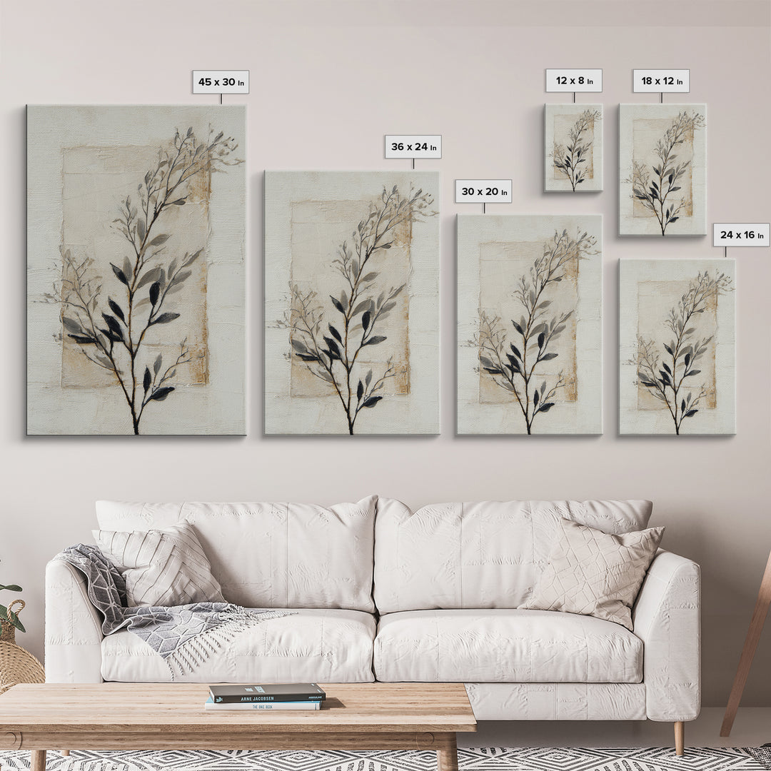 Single Black Branch on Warm White Background Canvas Print, Scandinavian Art, Gallery Decor, Living Room Decor, Nordic, SCA-2x3-28