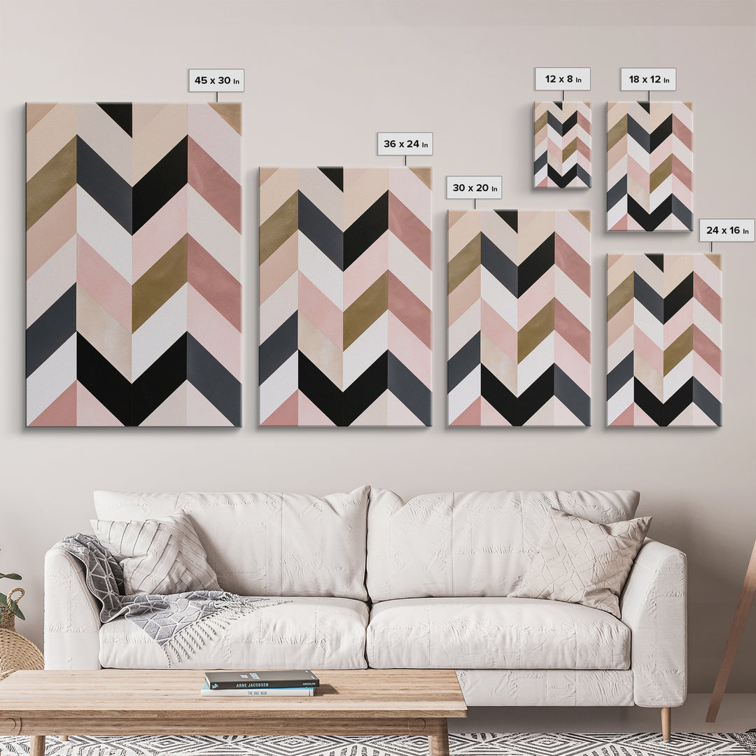Herringbone Monochrome Pattern Framed Canvas Print, Scandinavian Art, Decor, Living Room Decor, Fine Art, Nordic, Printable Art, SCA-2x3-30