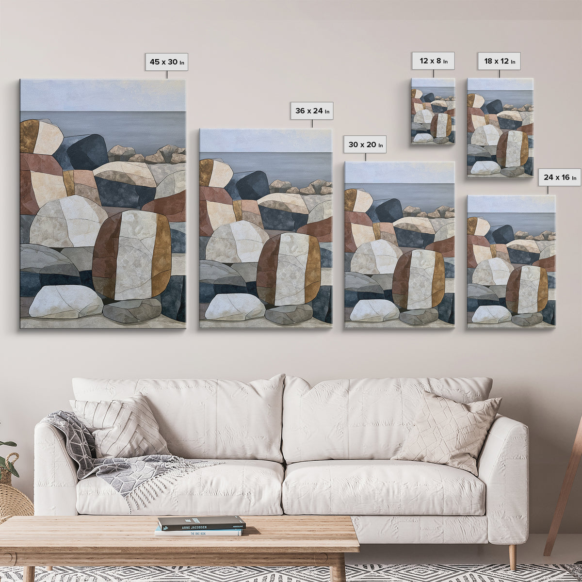 Quiet Coastal Rocks and Gray Sea Canvas Print, Scandinavian Art, Wall Hanging, Living Room Decor, Nordic, Living Room Wall Art, SCA-2x3-31